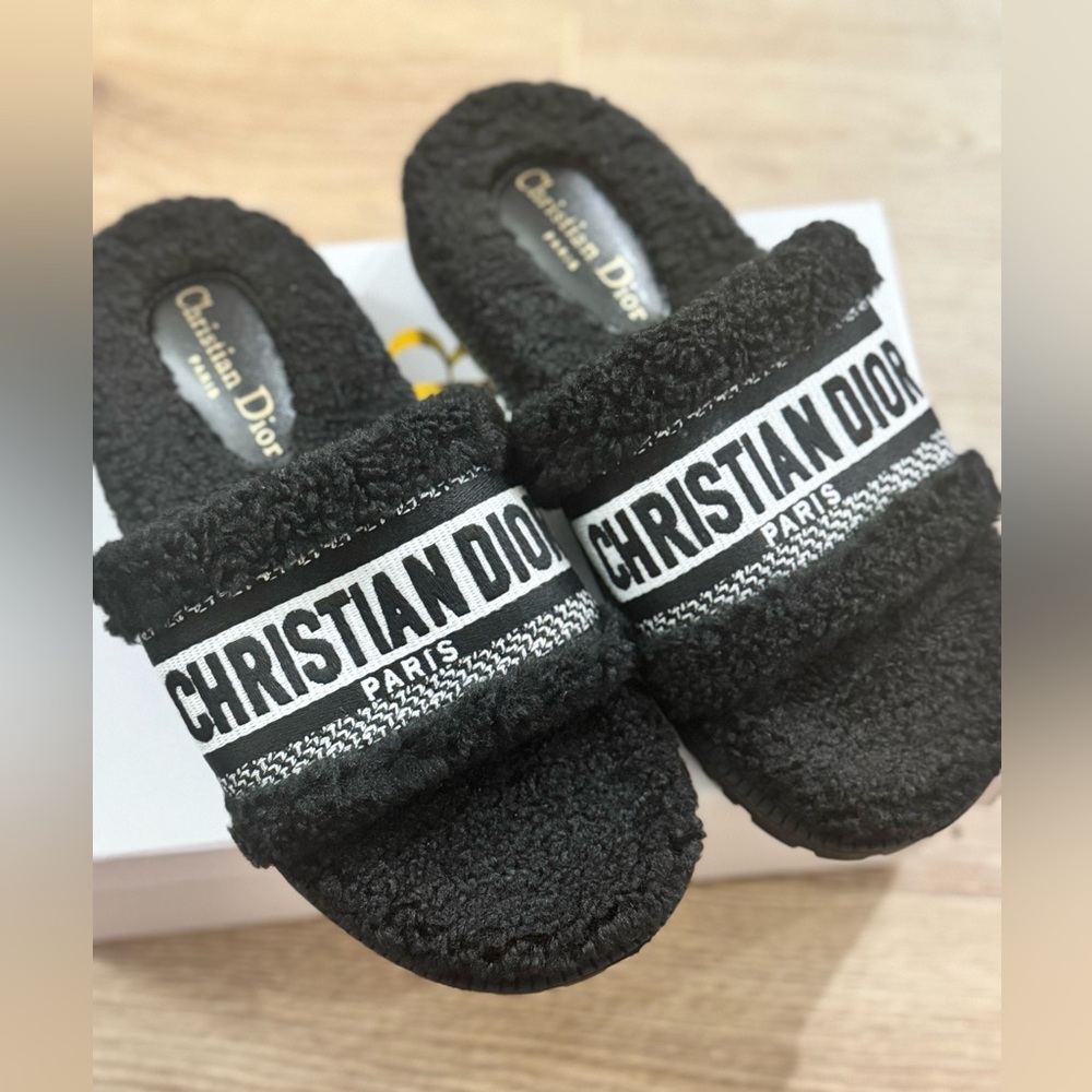 Dior Black Textured Slide Sandals